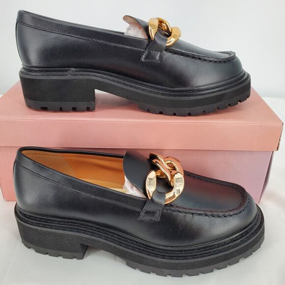 Lisa Vicky Womens Size 6 Pep-V Chunky Moc Toe Loafer Black Chunky Chain New - Picture 1 of 8
